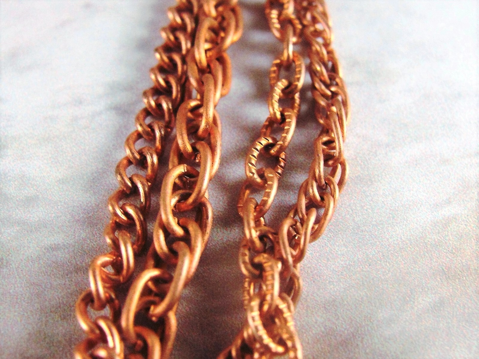 Aged Copper Coated Steel Curb, Cable and Rope Graduated 4 Chain Necklace w/Clasp