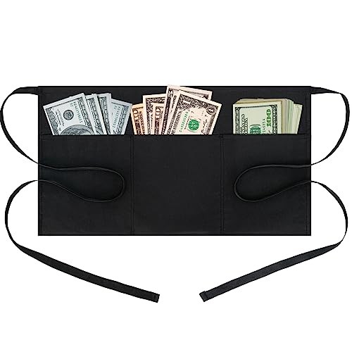 Server Aprons Waitress Aprons with 3 Pockets – Black Polyester B-01 Pack Black