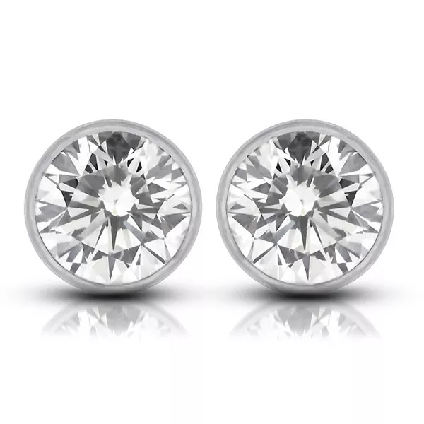 Stud Earrings 14K Gold Classic Bezel Set 3.25 Carat Round Natural Diamond G SI1