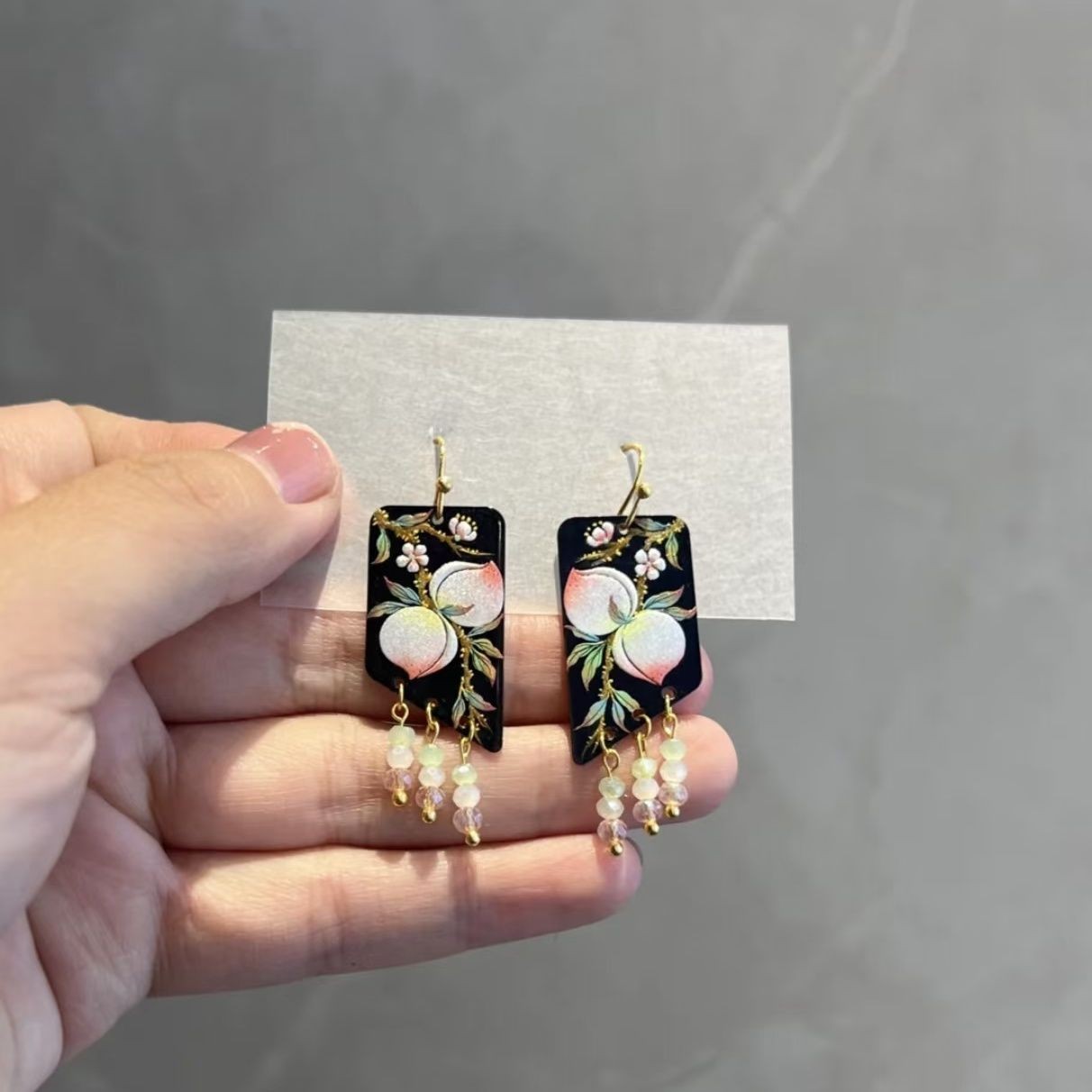 Chinese Style Peach Dangle Earrings New Year Gift Hook Earrings for Women