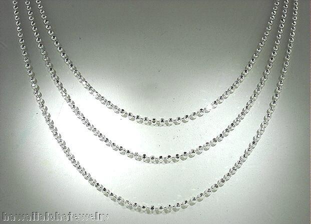 1.8mm Italian Triple Strand Solid 925 STER Silver Diamond Cut Bead Necklace 17″