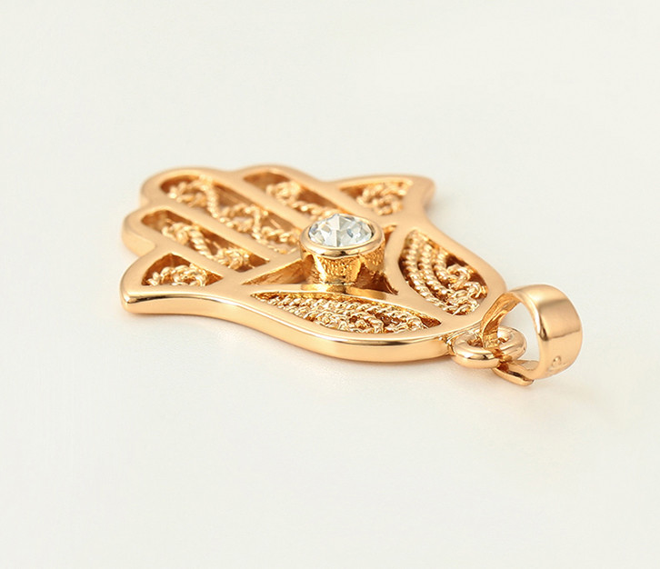 Evil Eye Hamsa Hand Fatima Judaica Kabbalah Charm Pendant Rose Gold Plated *NEW