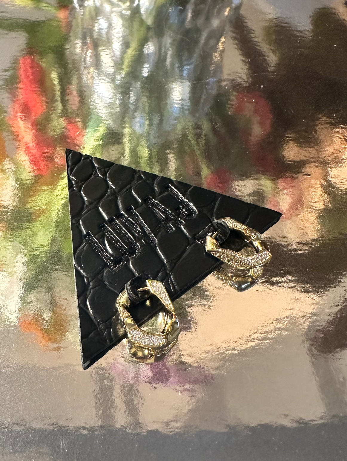LUV AJ Pave Cuban Link Hoops- Gold