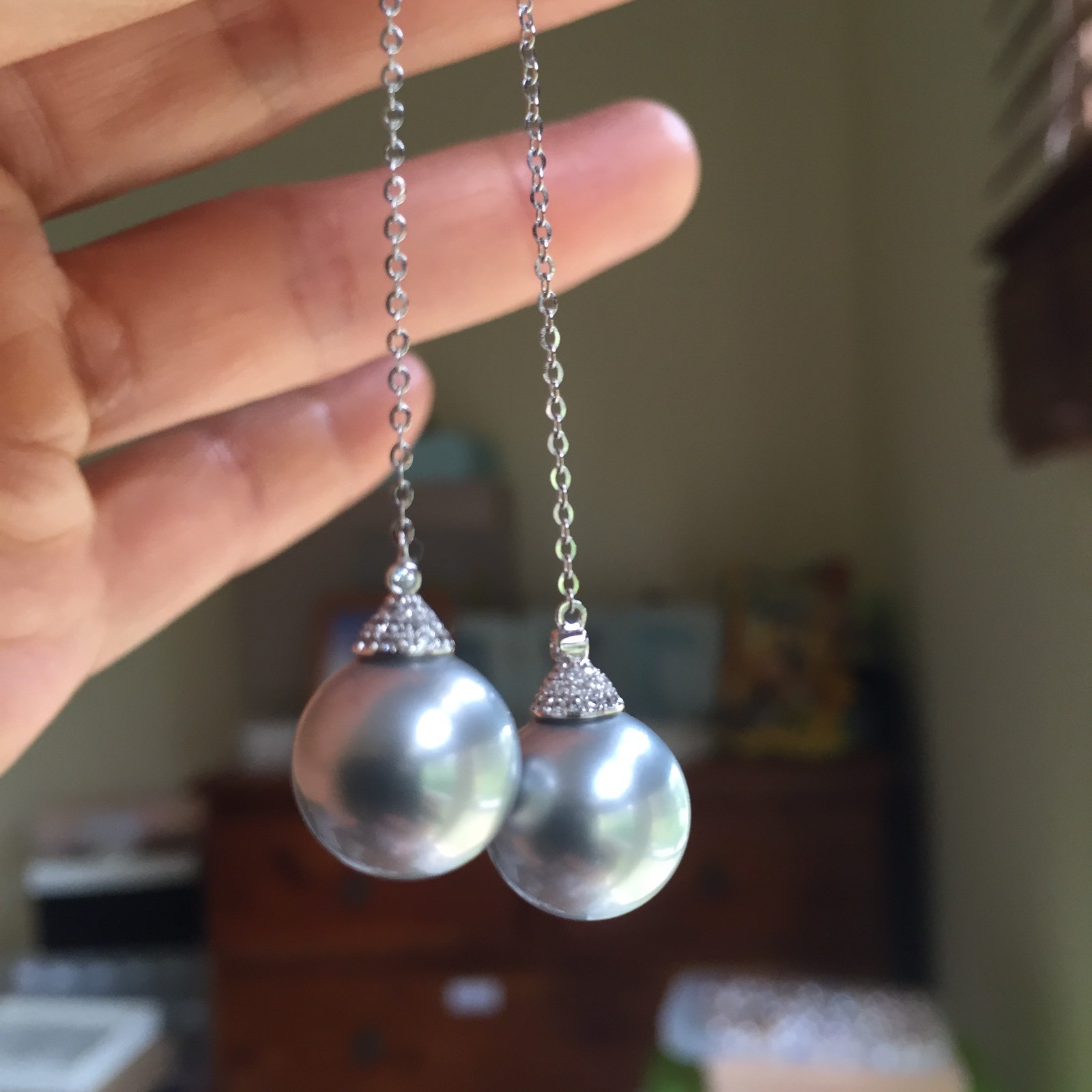 11.7mm AAAA Tahitian Seawater Silver Gray pearl 0.238cts Diamond 18Kearring 84mm