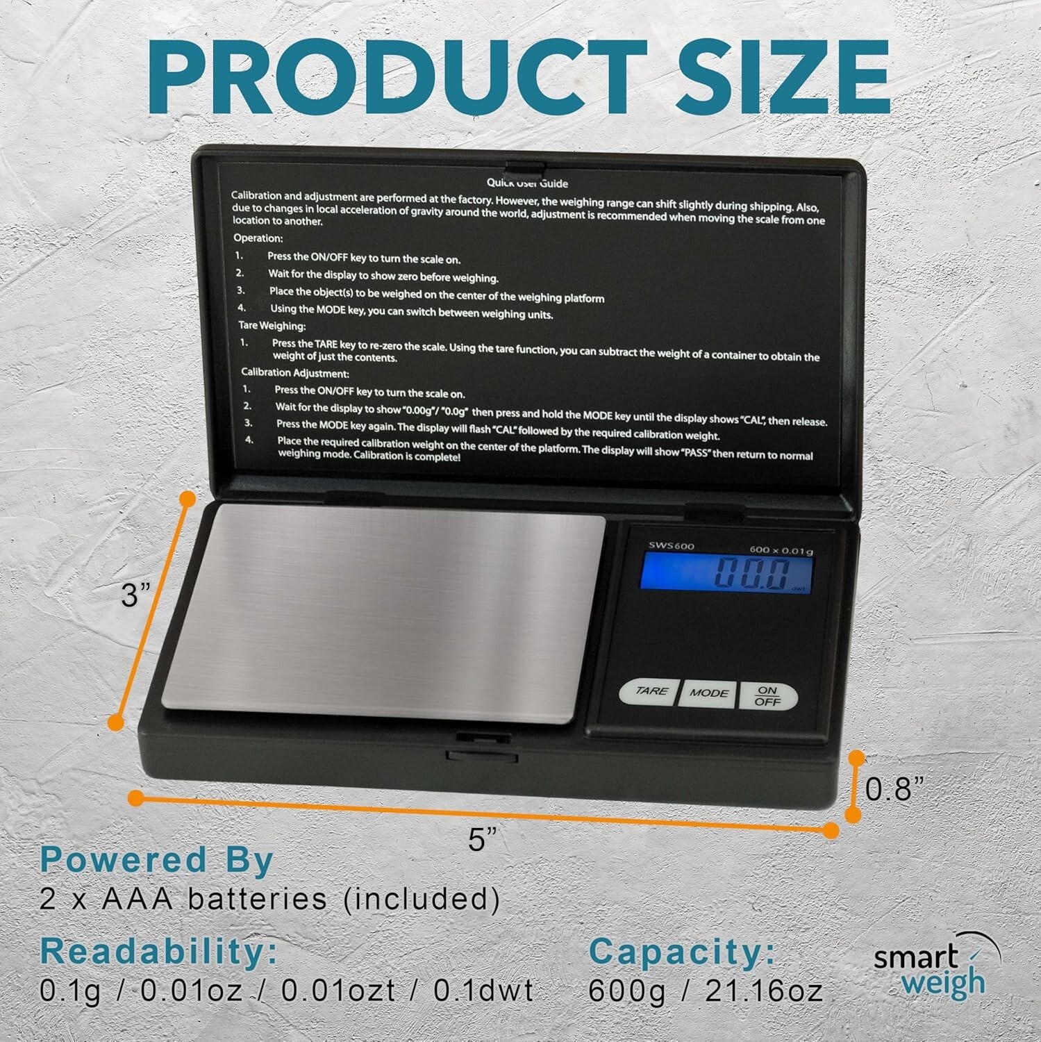 Smart Weigh Digital Pocket Gram Scale, 600g x 0.1g Digital Gram Scale