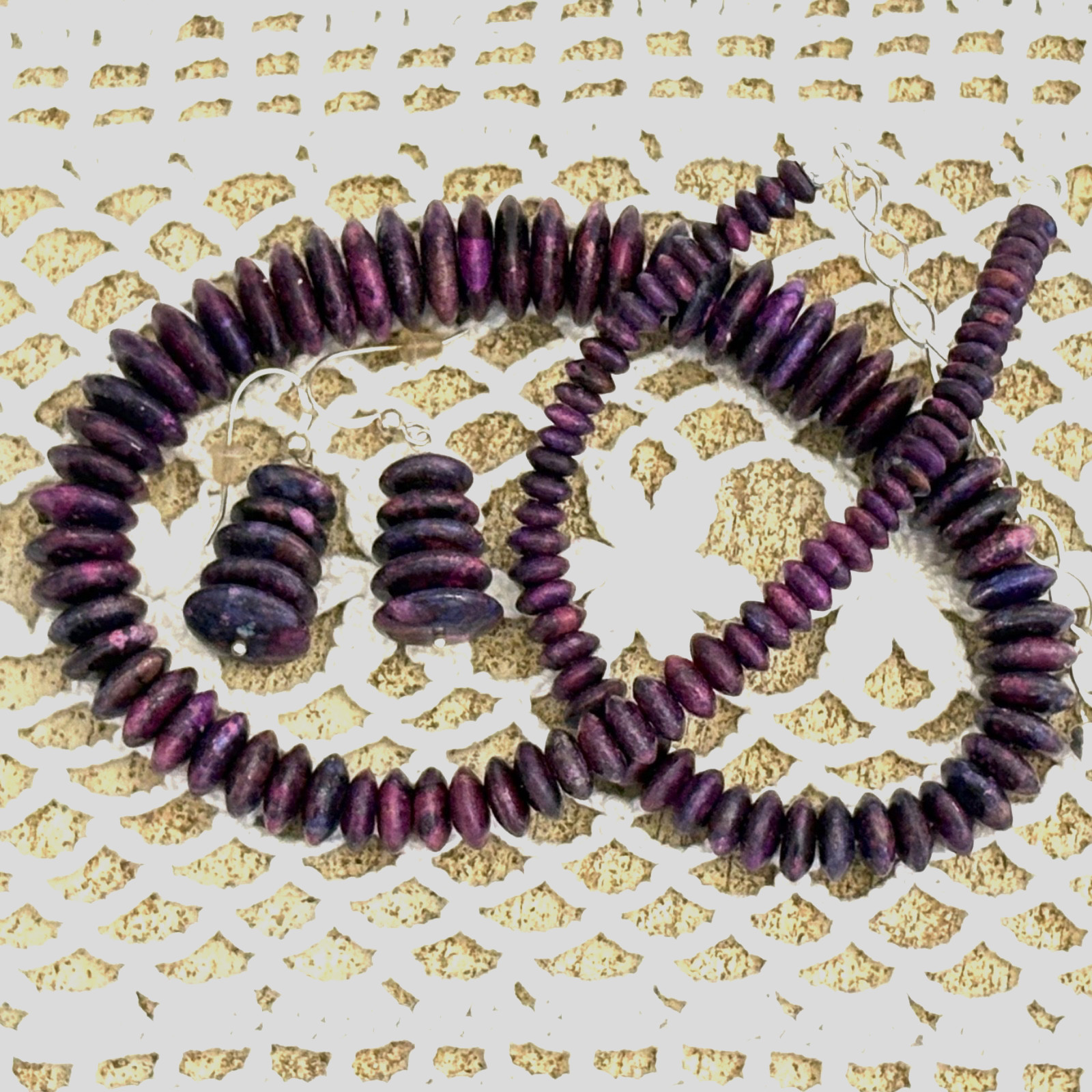 Jay King PURPLE TURQUOISE Beaded Necklace & Matching Dangle Earrings