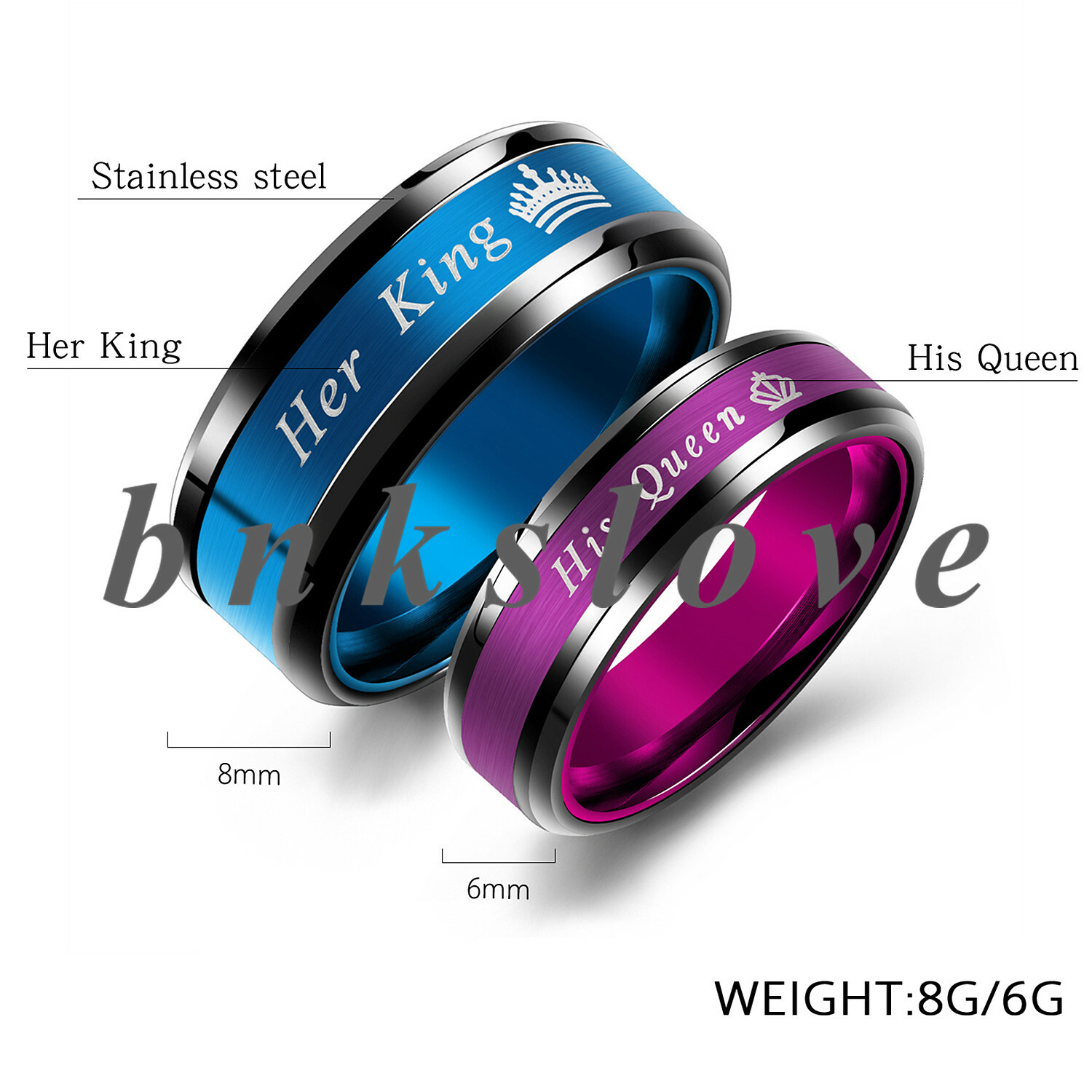 His Queen & Her King Couple Ring Band Stainless Steel CZ Engagement Ring #5-#11