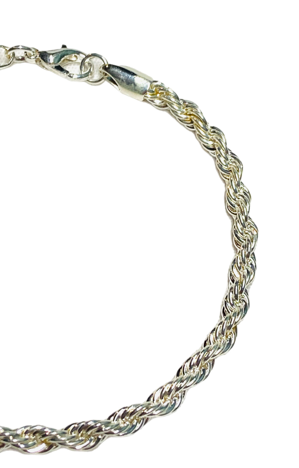 Twisted Rope Silver Tone Bracelet 7.75” Fashion Costume 4mm Wide Chain EUC