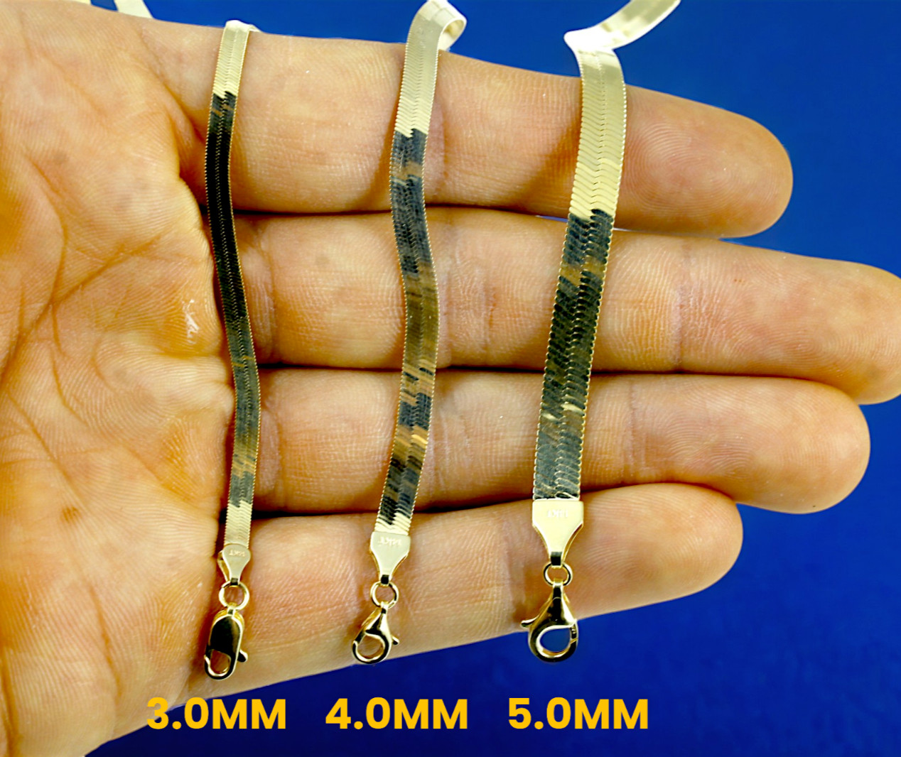 14K Yellow Gold 3mm-5mm Herringbone Bracelet Flat Silky Real Gold Women 7″-9″