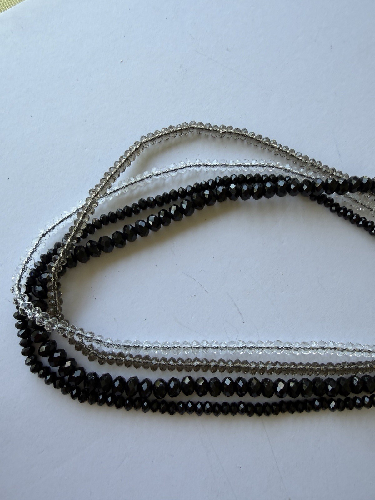 Black Onyx W/ Gold, Clear & Black Glass In 32” Lariat Necklace Adjustable