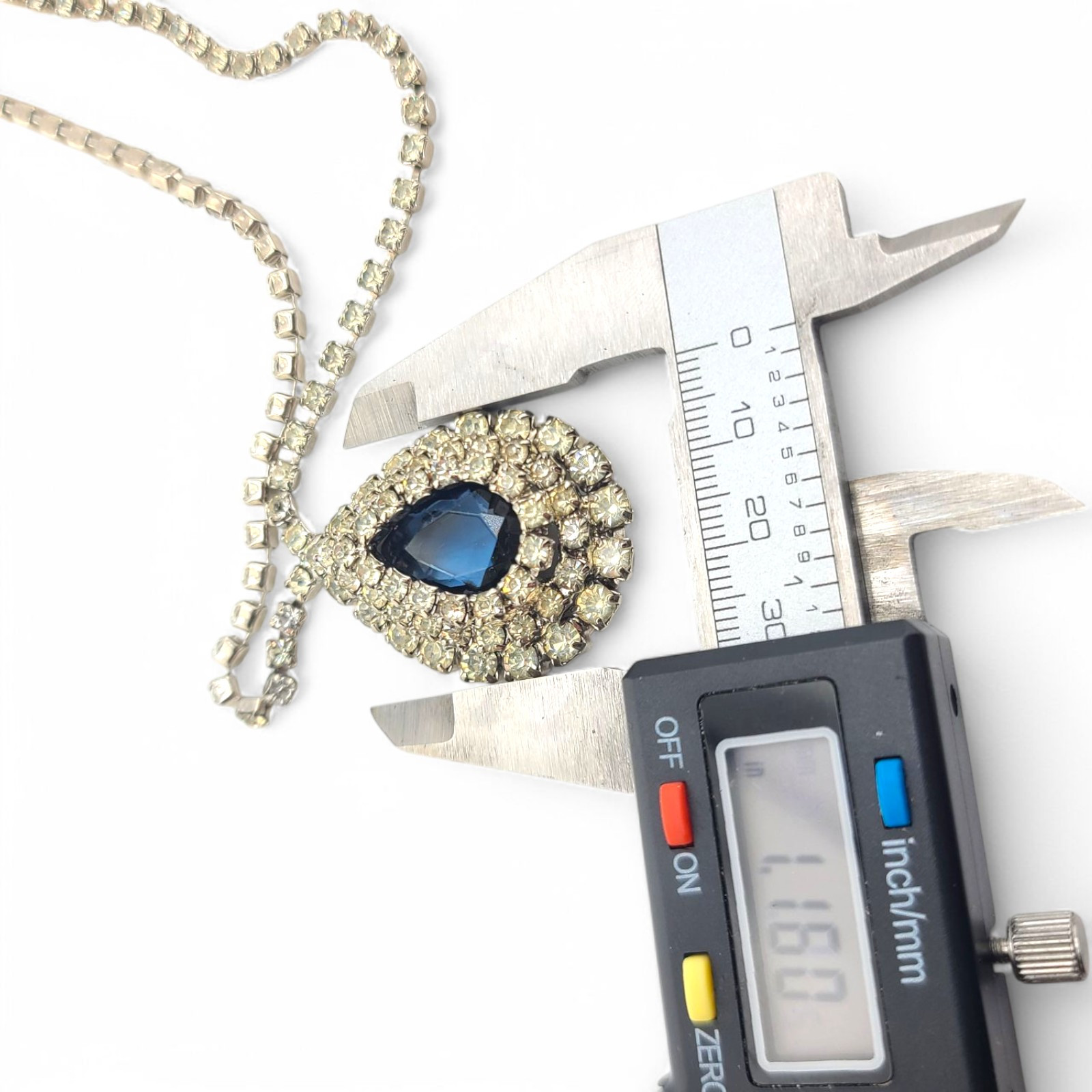 Vintage Rhinestone Earrings Necklace Set Sapphire Blue & Clear Tear Drop Princes