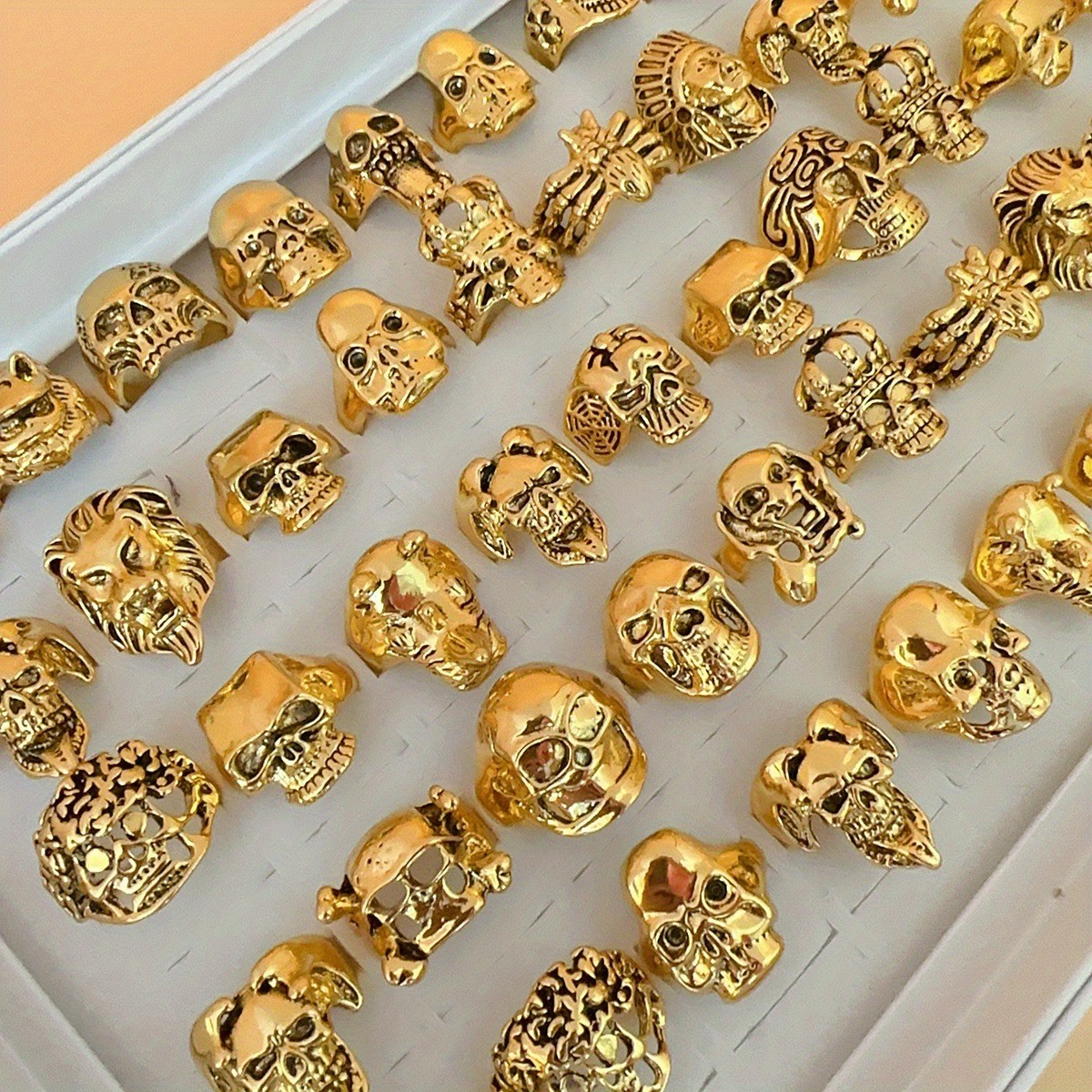 50/100Pcs Wholesale Vintage Skull Rings Punk Cool Goth Ring Set Chunky Retro Y2K