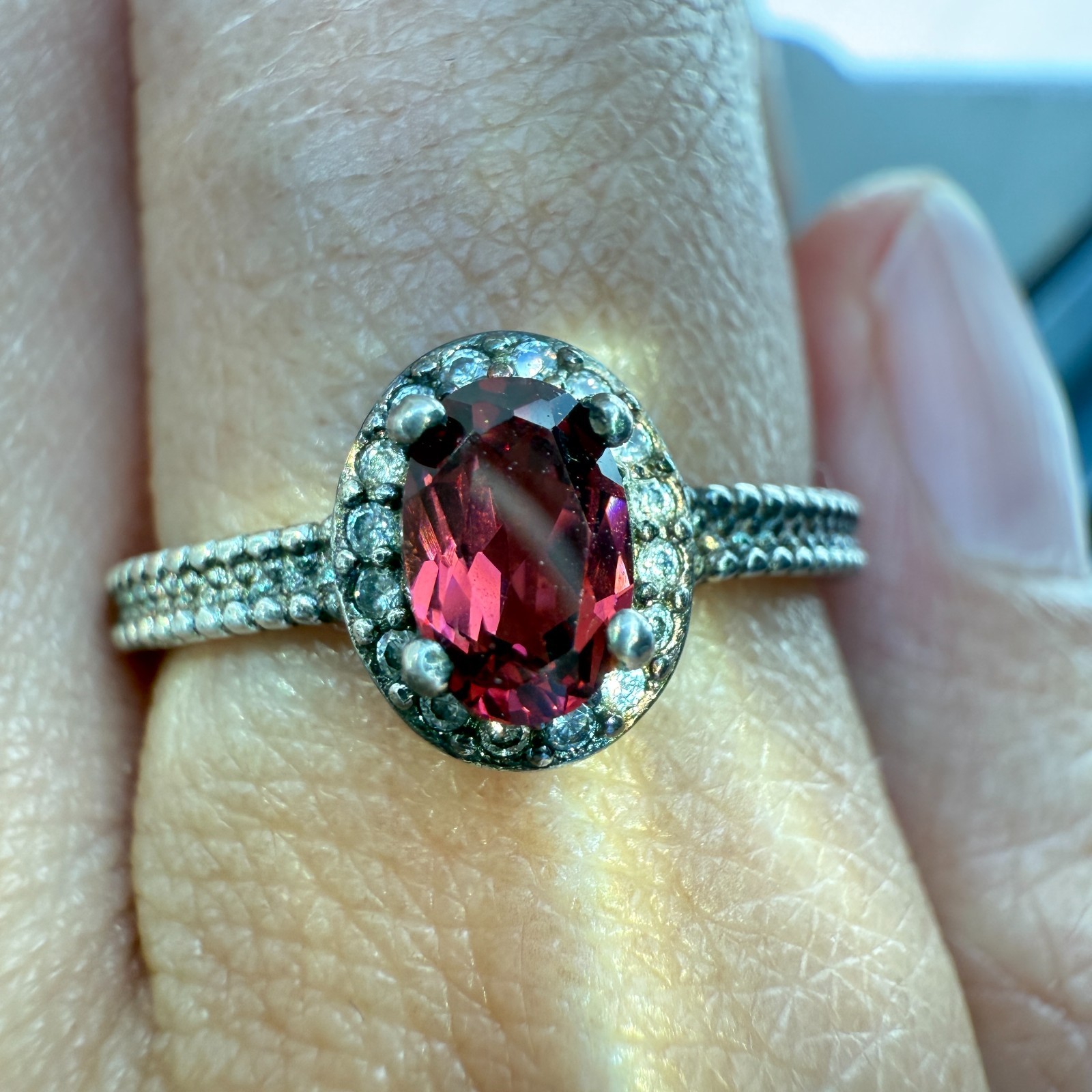 925 Sterling Silver Ring 6x4mm Natural Rhodolite Garnet Zircon Flower Red Gift