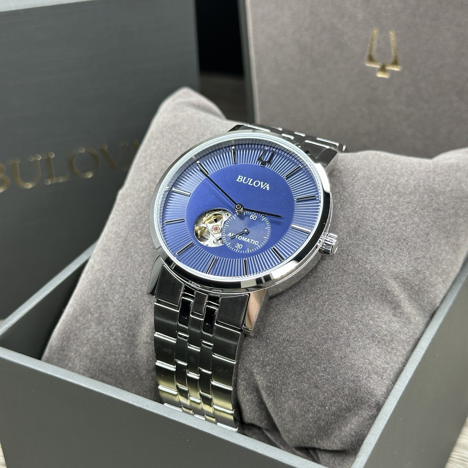 NEW✅AUTOMATIC✅ Bulova American Clipper Blue Dial Steel Men’s Watch 96A247 $450