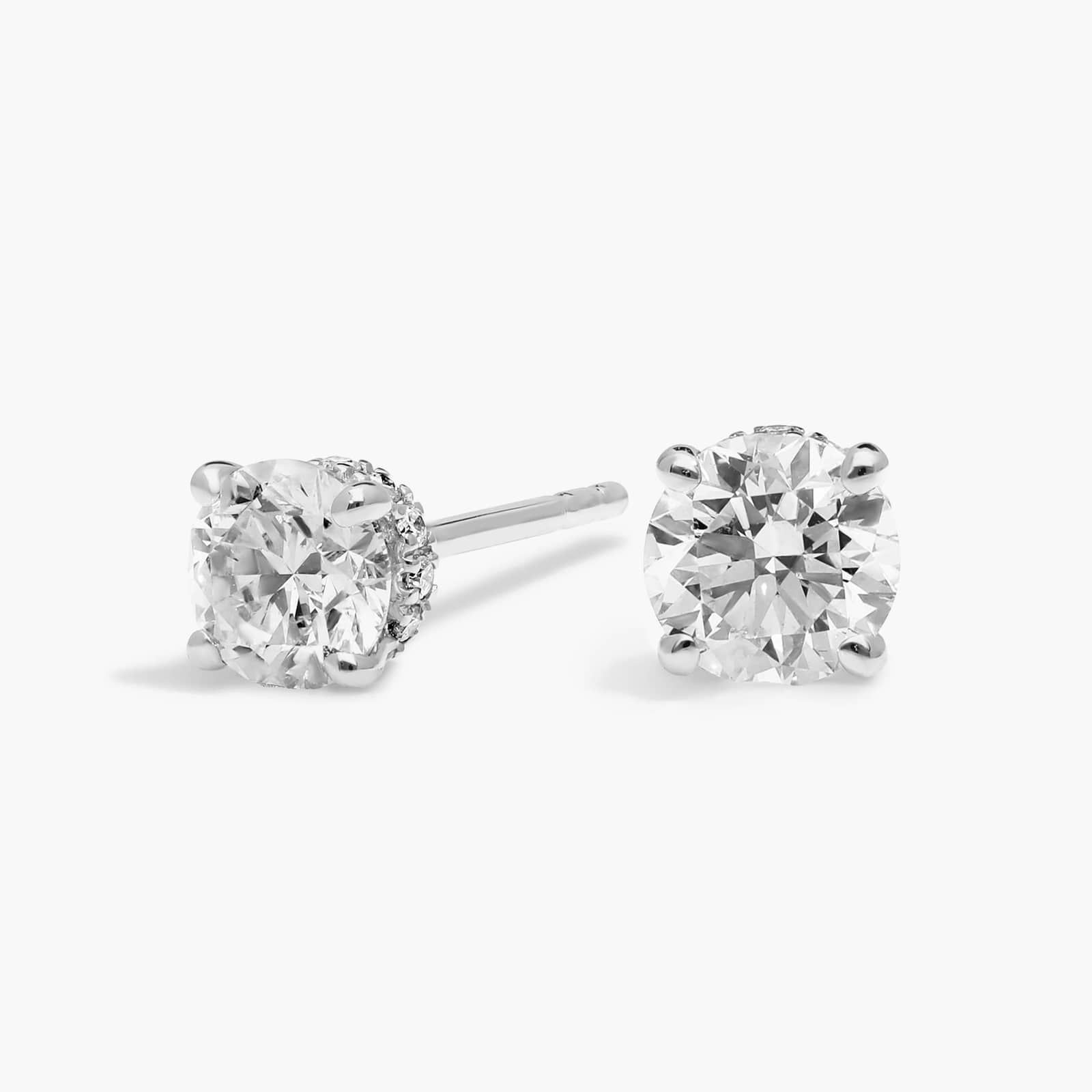 1ct Natural Hidden Halo Diamond Stud Earrings, 14K White Gold