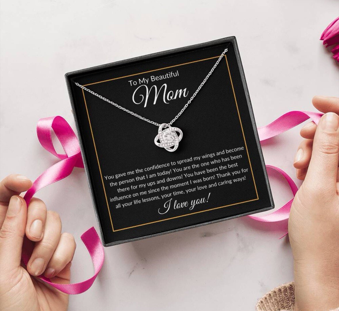 TO MY BEAUTIFUL MOM NECKLACE SOFT BOX GIFT HOLIDAY BIRTHDAY MOTHER’S DAY GIFT