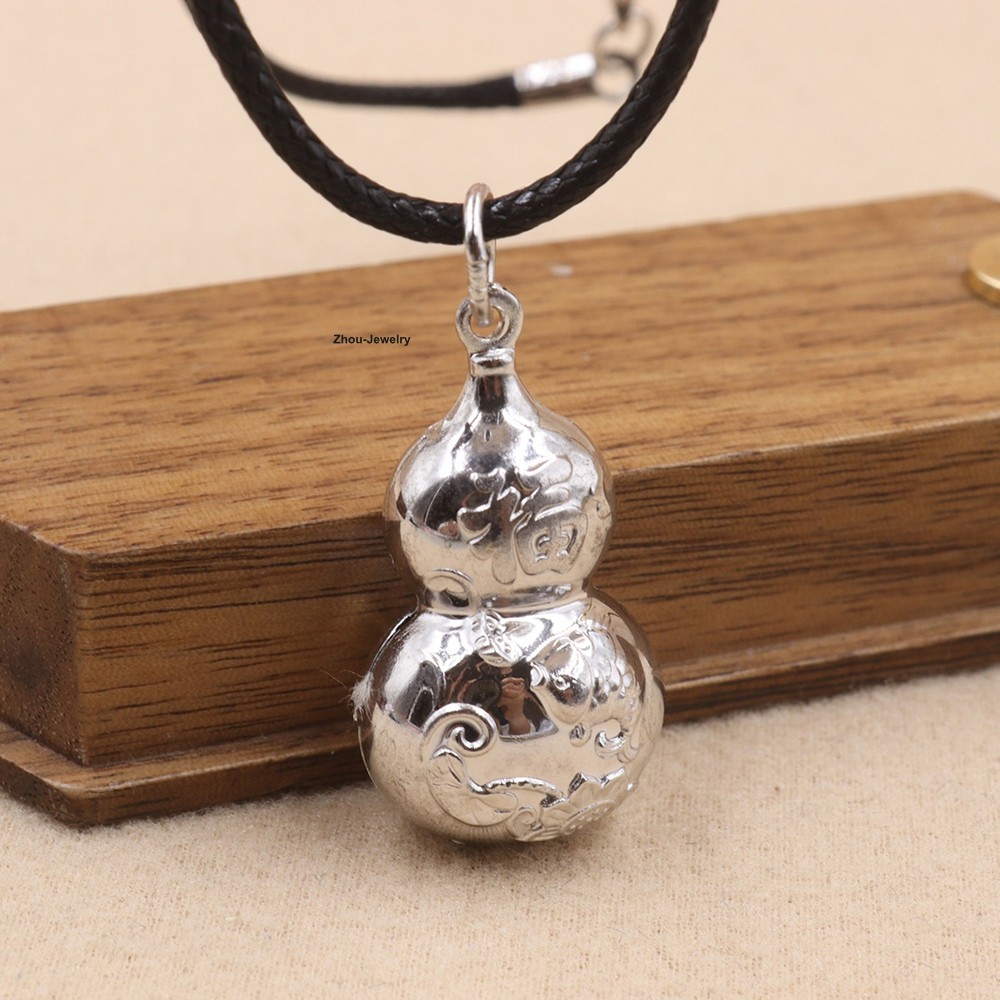 Pure 925 Sterling Silver Gourd Pendant -Blessing & Good Luck Amulet Chinese GIFT