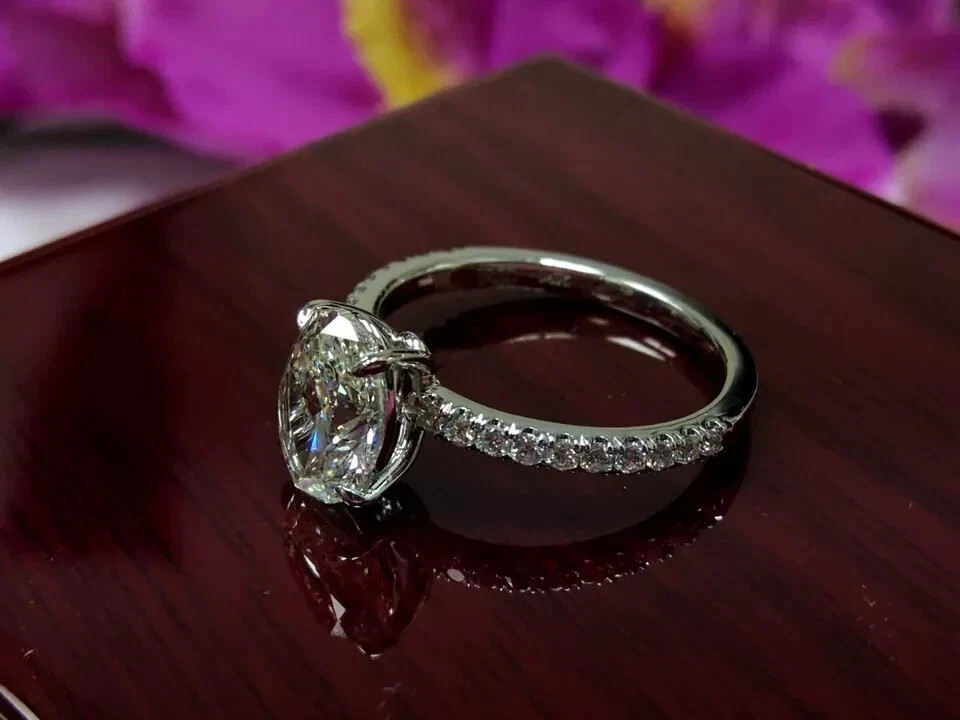 1.80Ct Oval Lab Created Diamond 14K White Gold Plated Solitaire Engagement Ring