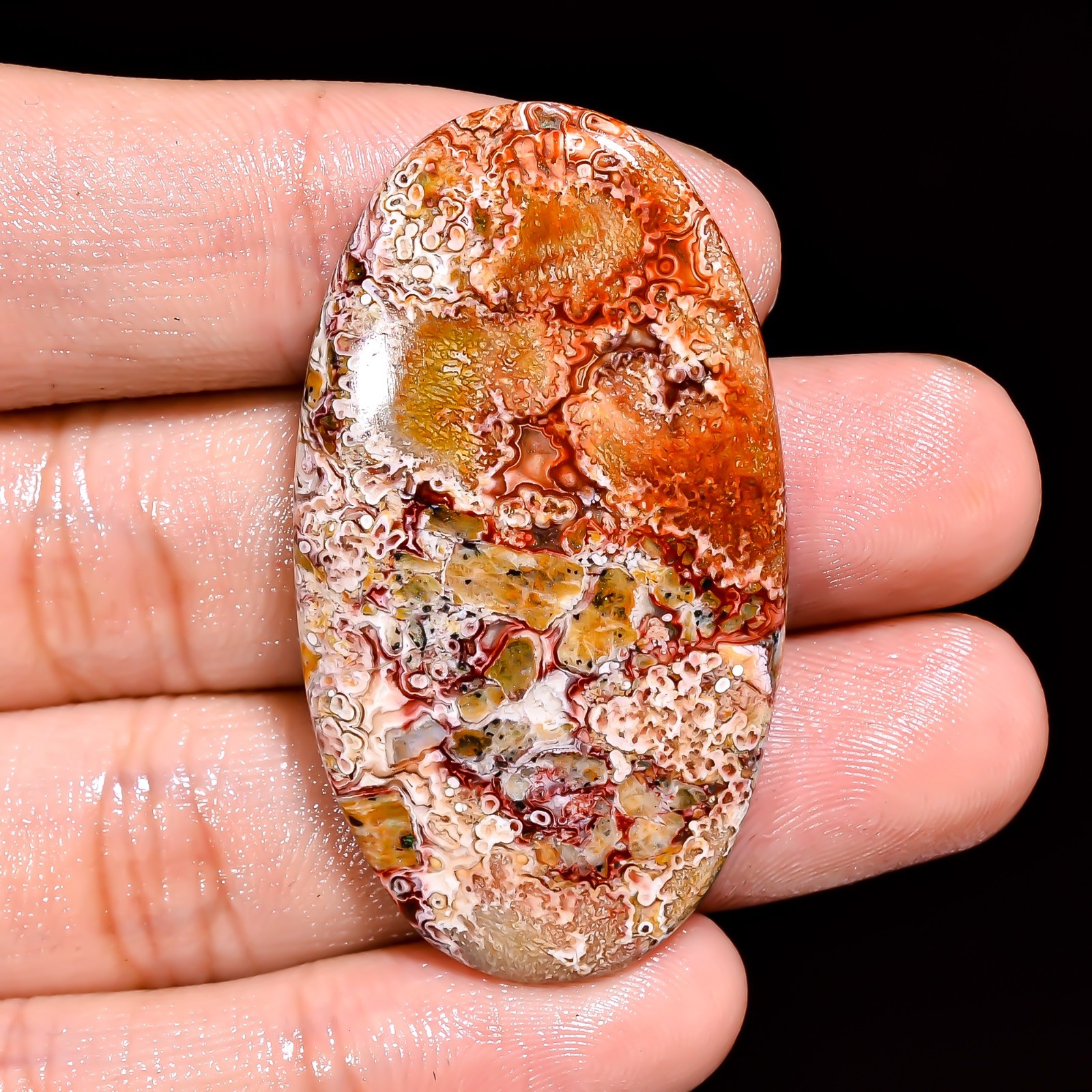 Natural Crazy Lace Agate Oval Shape Cabochon Loose Gemstone 45X25X5 MM 55 Cts.