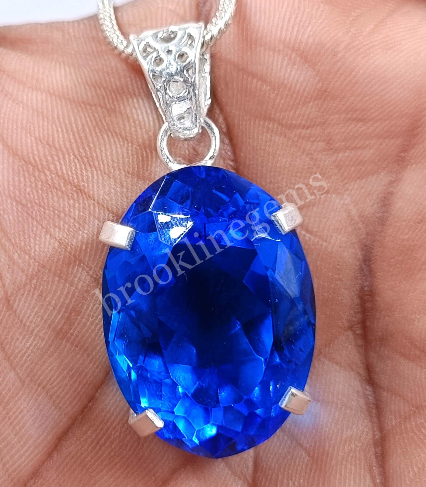 56 CT Oval Cut Natural Blue Sapphire EGL Pendant 925 Free Silver Chain 6LGL
