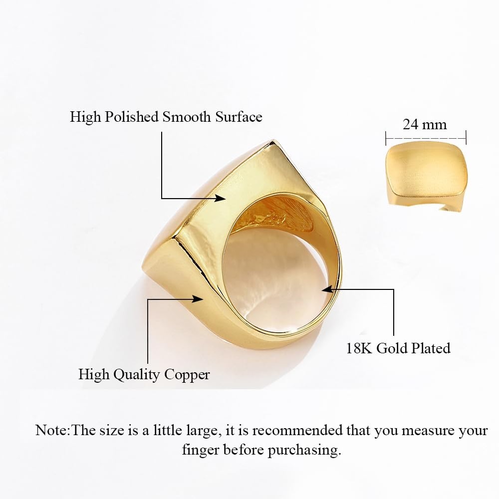 Chunky Gold & Silver Signet Rings for Women – Wide Metal Statement Cocktail Jewe