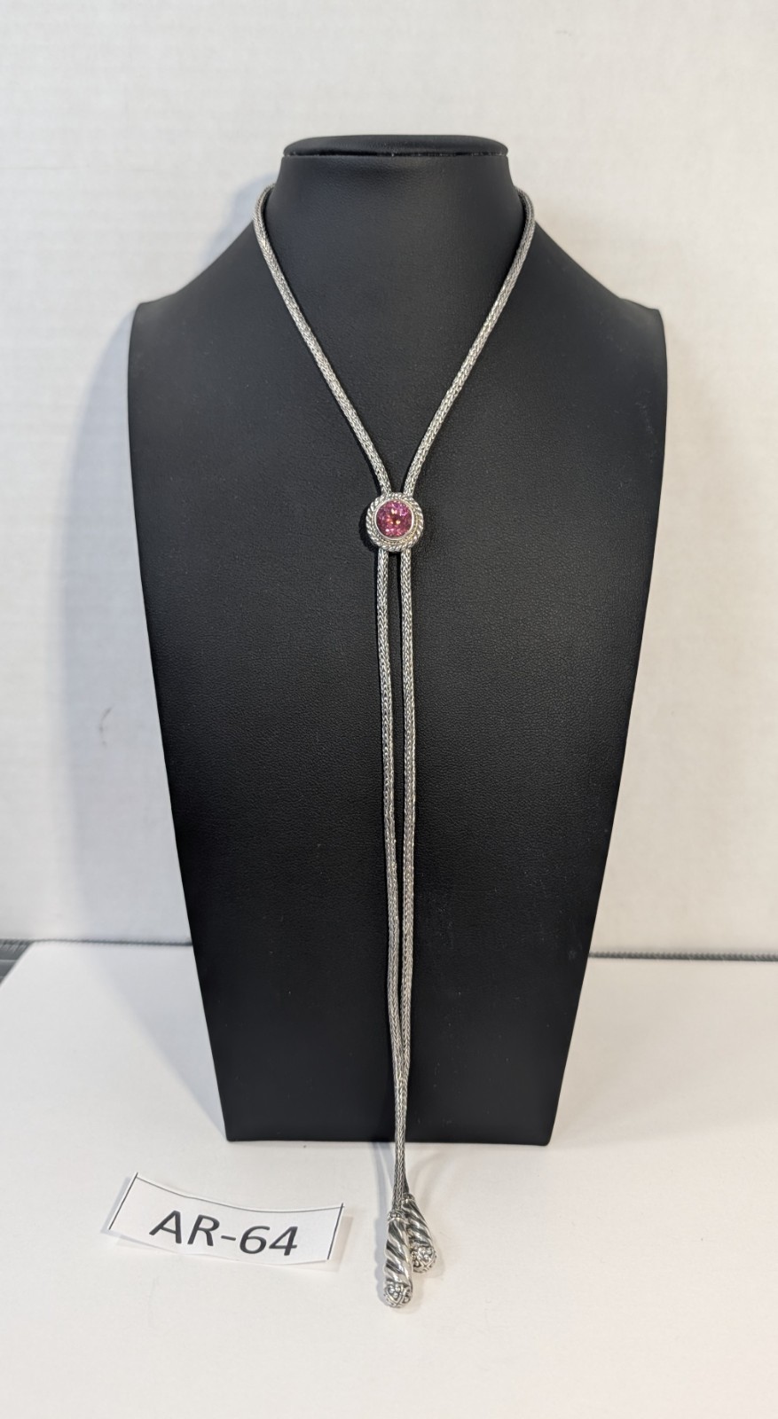 ** (NOS) Bali Designs Pink Quartz Cable Slide Bolo Necklace (28″,~40g) AR-64