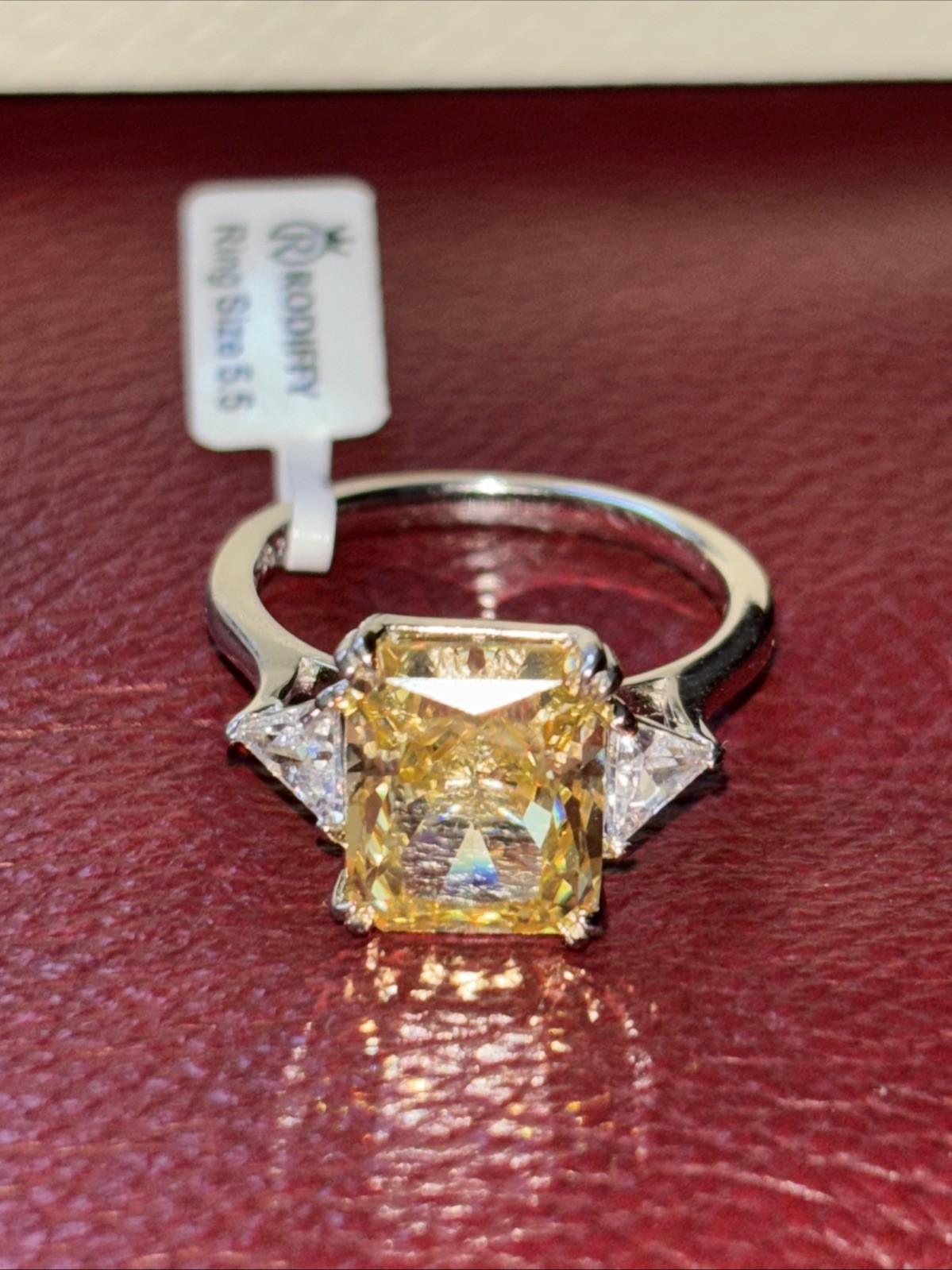 4CT Radiant Cut 3-Stone Engagement Ring,Yellow CZ Rodiffy 925 Silver