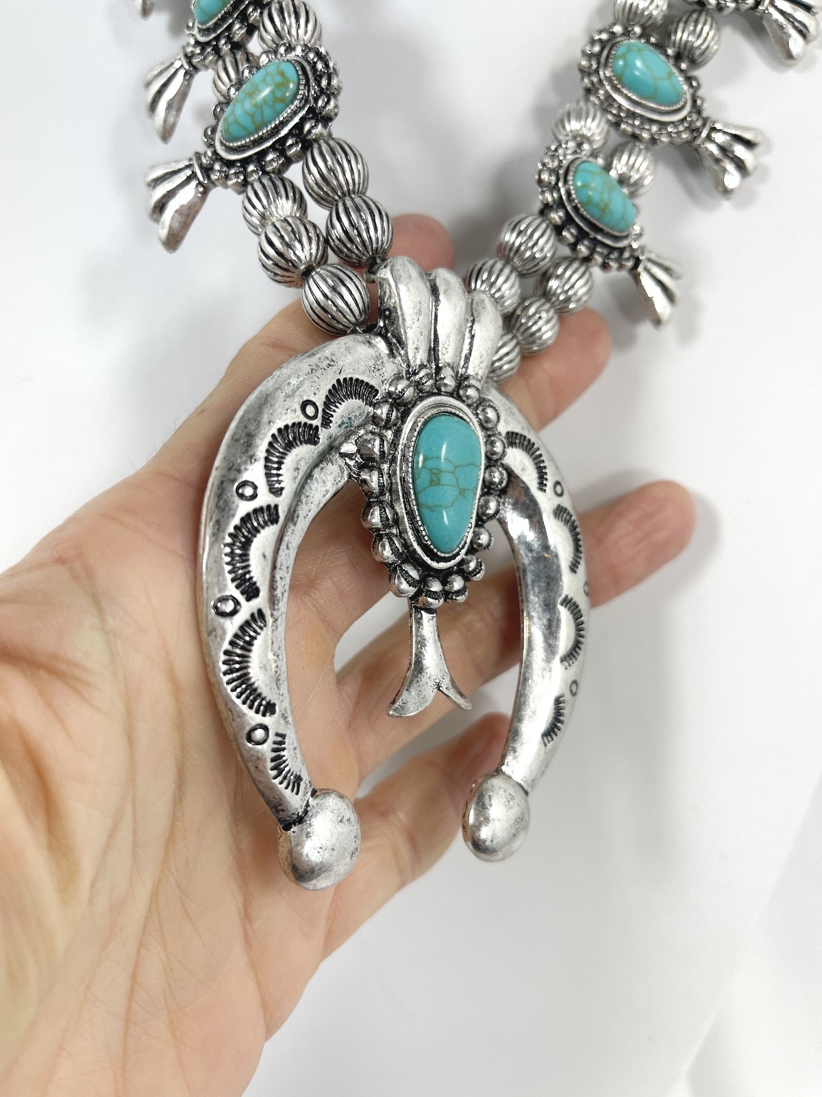 Squash Blossom Naja Pendant Necklace Earrings Set Southwestern Statement Boho