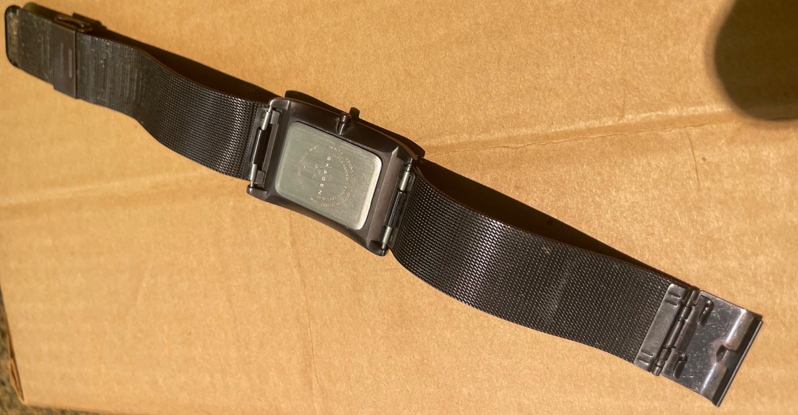 Skagen Titanium Tank Brown mesh, new batt. ultra-thin square case 338LTMD 3 atm