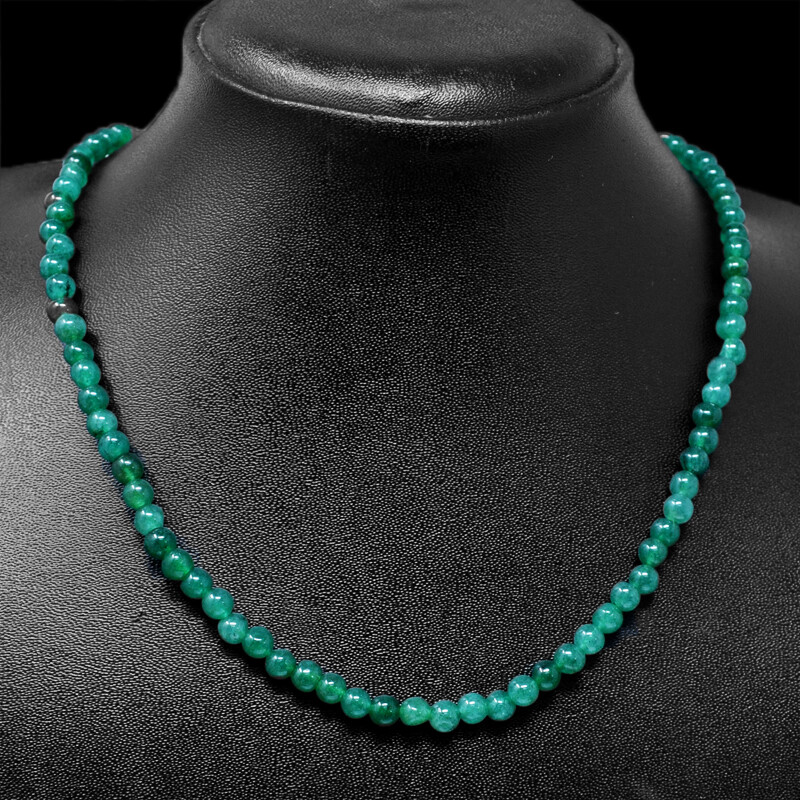 100.00 Cts Earth Mined Green Emerald Round Beads Single Strand Necklace NK 03E69