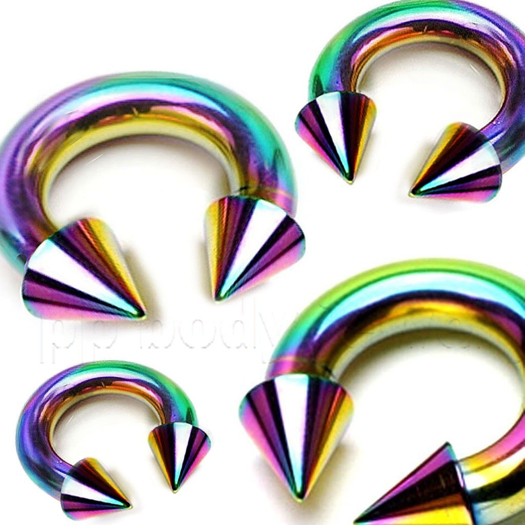 PAIR Anodized Surgical Steel Spiked Horseshoe Circular Barbell Ear Labret Septum