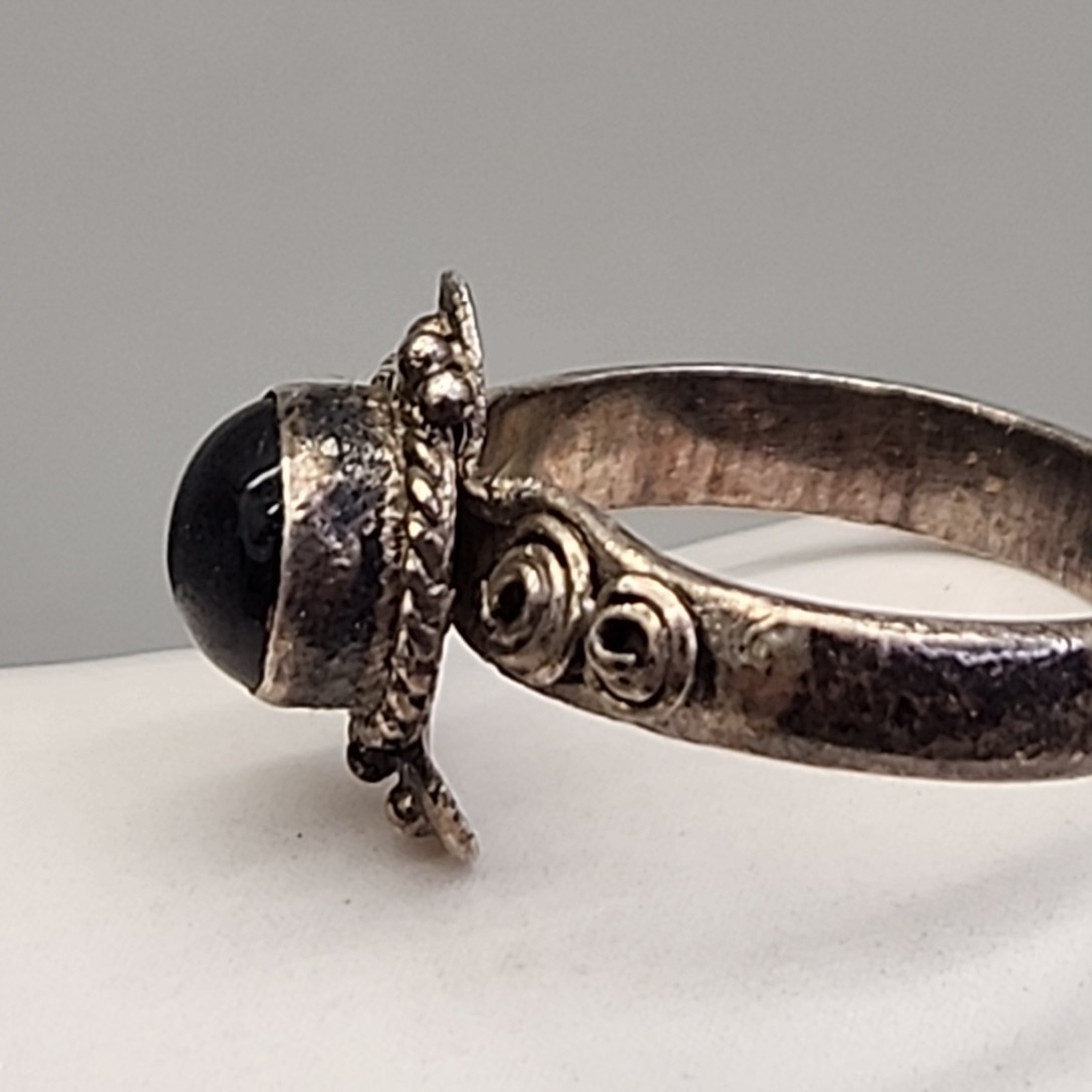 Black Onyx Ring Sterling Silver 925 Handmade Swirls Small Size 4