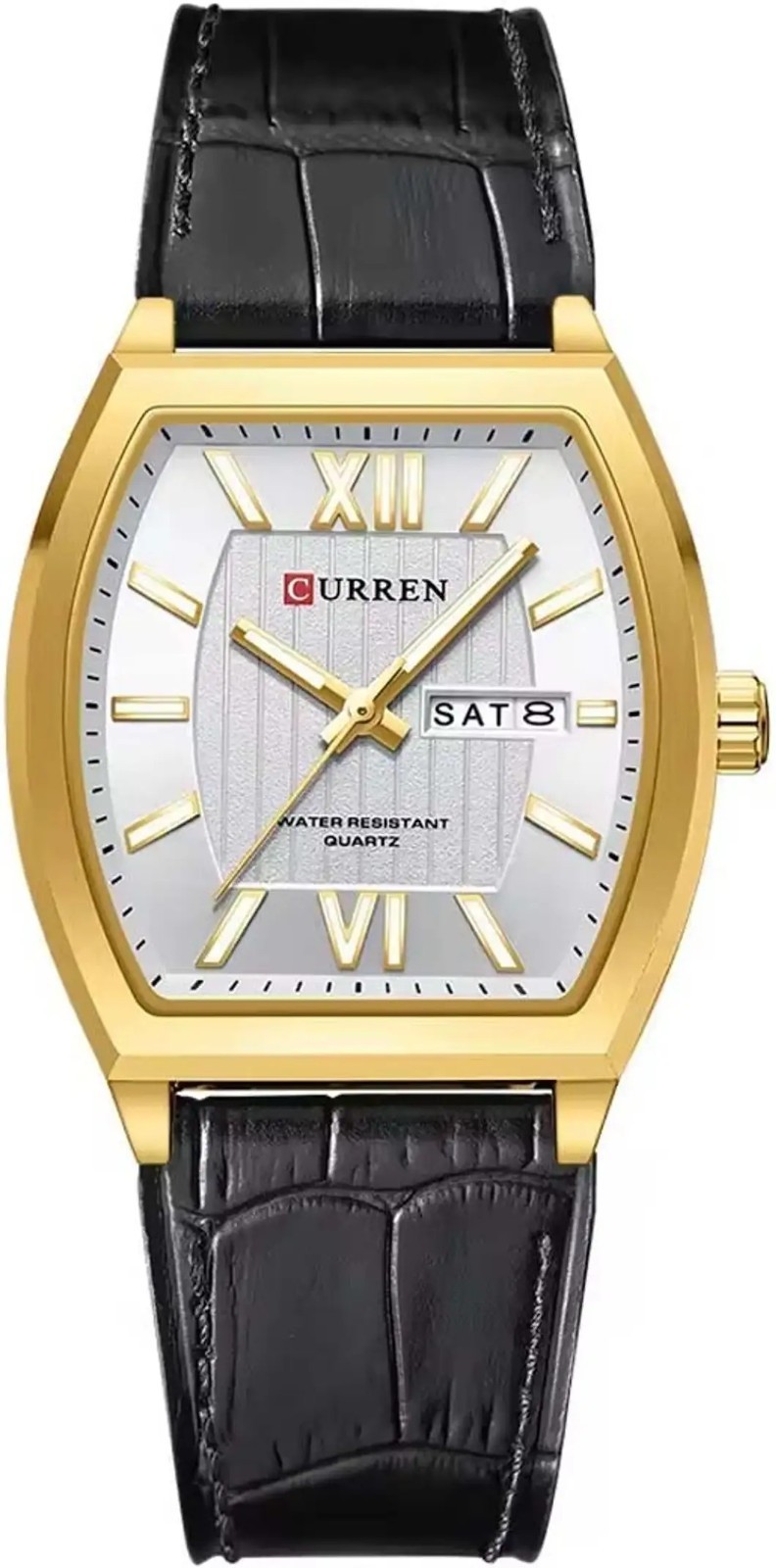 Curren Men’s Quartz Watch Gold Case Black Leather Day Date 3ATM 8478