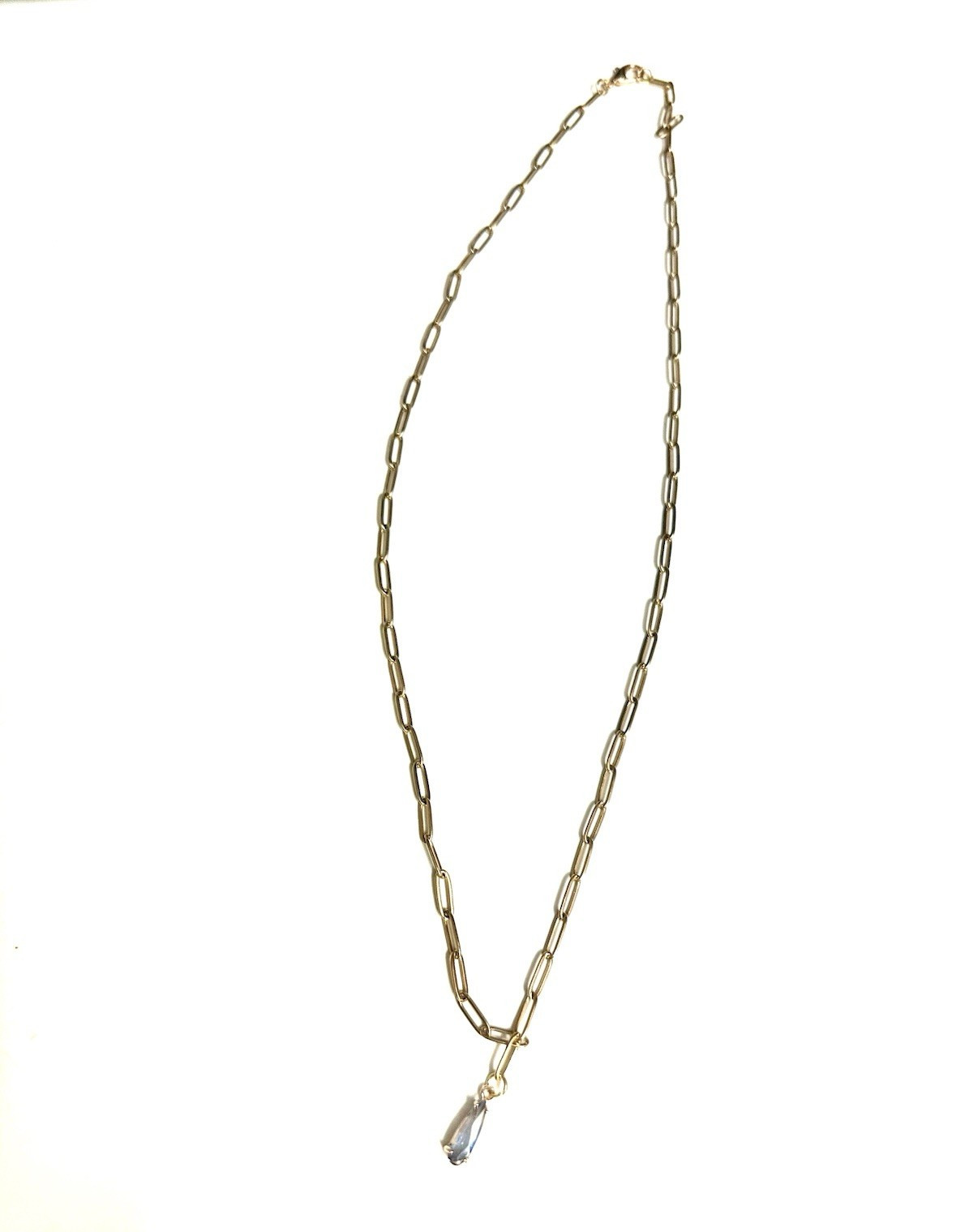 Gold Tone Metal Paperclip Chain Necklace Charm Pendant Lobster Closure