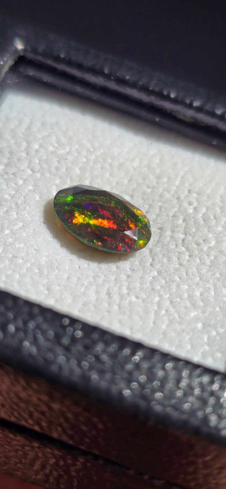 2.15ct Natural Solid Black Opal Faceted Oval Red Fire Multicolour Gemstone ✨️