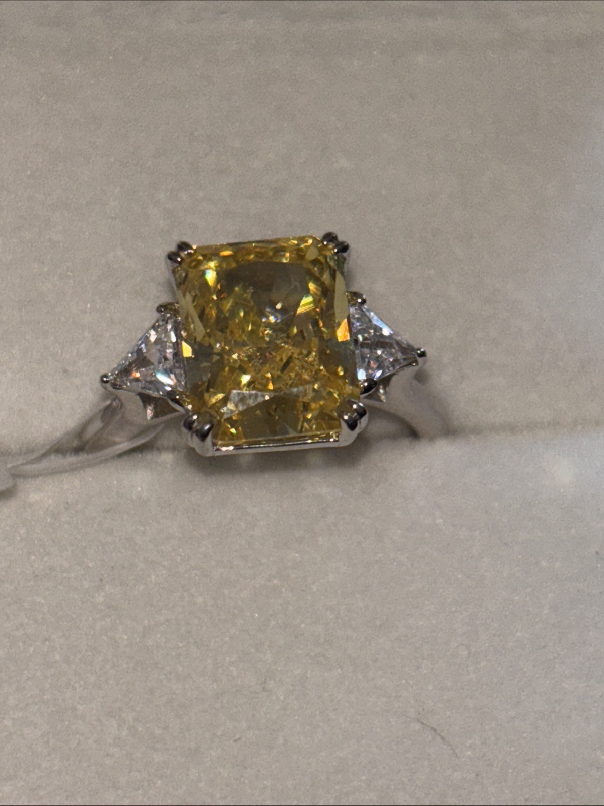 4CT Radiant Cut 3-Stone Engagement Ring,Yellow CZ Rodiffy 925 Silver