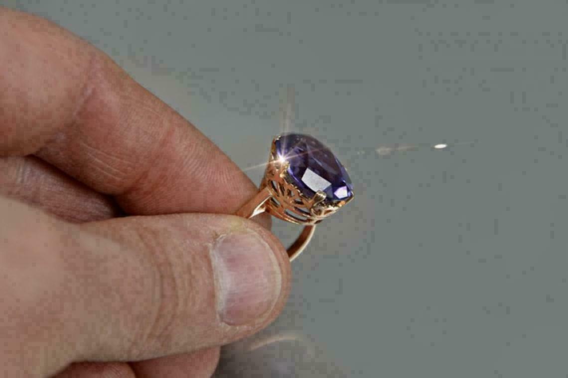 2Ct Oval Cut Amethyst Simulated Solitaire Engagement Ring 14K Yellow Gold Over