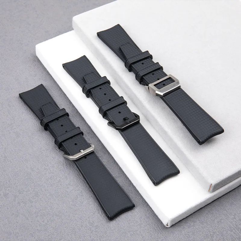 22mm Black Curved End Rubber Watch Band Replacement Strap Fits IWC Watches