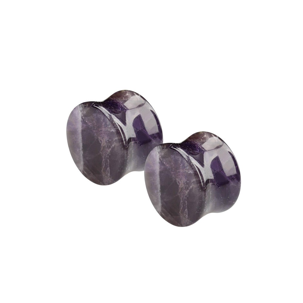 Amethyst Stone Double Flare Concave Tunnels Ear Gauges Plugs Expanders Piercing