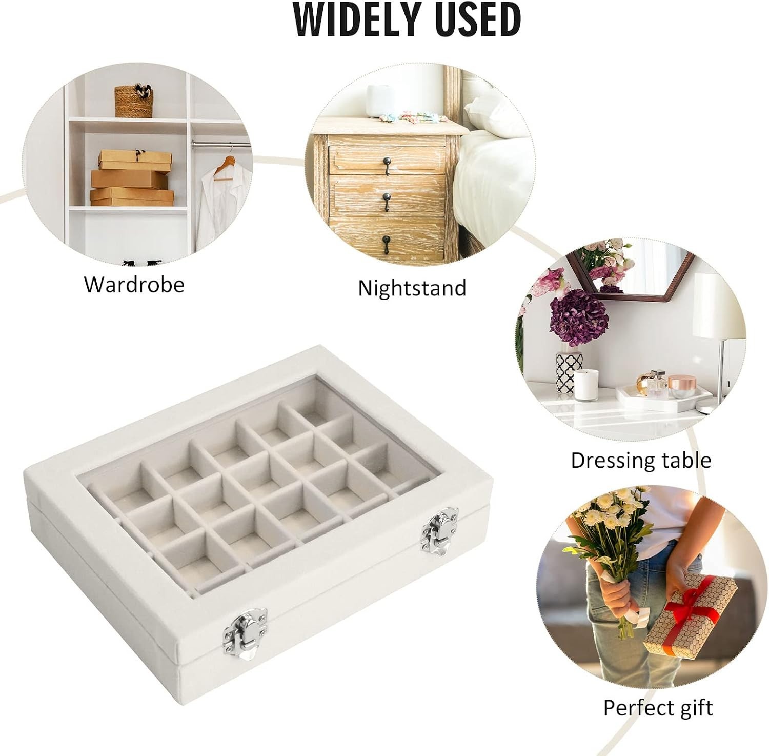 Portable Velvet Jewelry Box with Glass Lid – 24-Grid Holder for Accessories