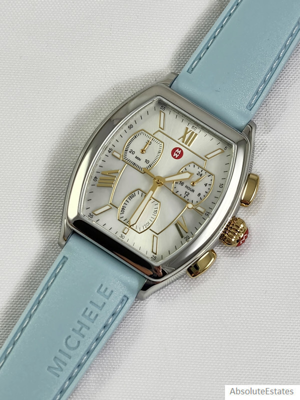 NEW Michele Releve Sport Two Tone Gold Silver Watch Blue Silicone MWW19C000002