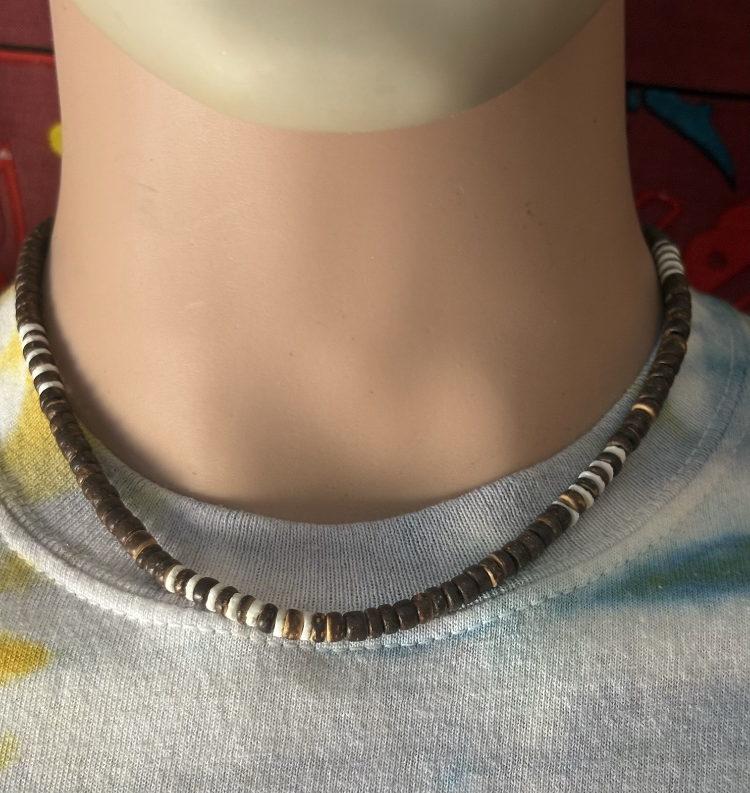 Beaded Choker Necklace Ball/Bead Chain Brown Silver White 18 in