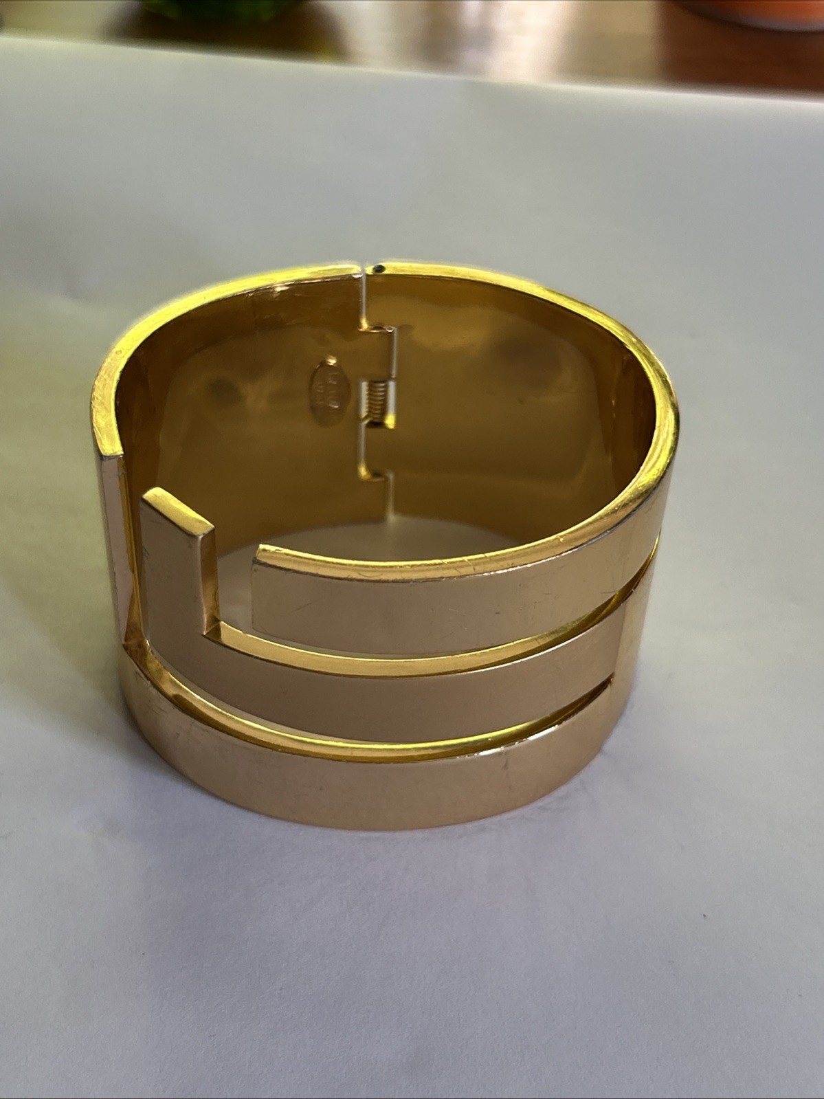 Vintage 70’s Lanvin Paris Signed Gold Plated Wide Clamp Statement Bracelet
