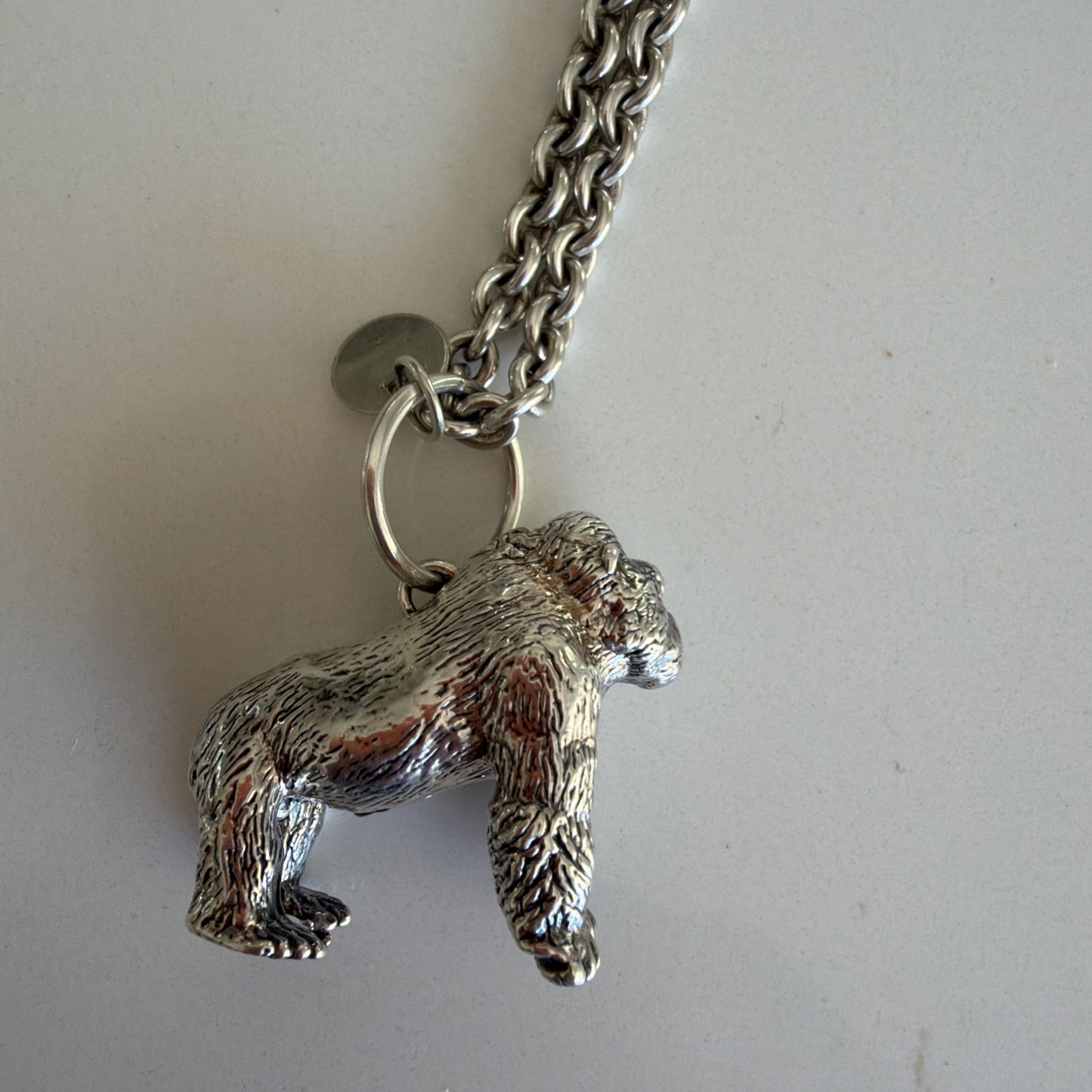 SUSAN CUMMINGS Vintage 90s Rare Sterling 3D gorilla Animal Pendant Necklace