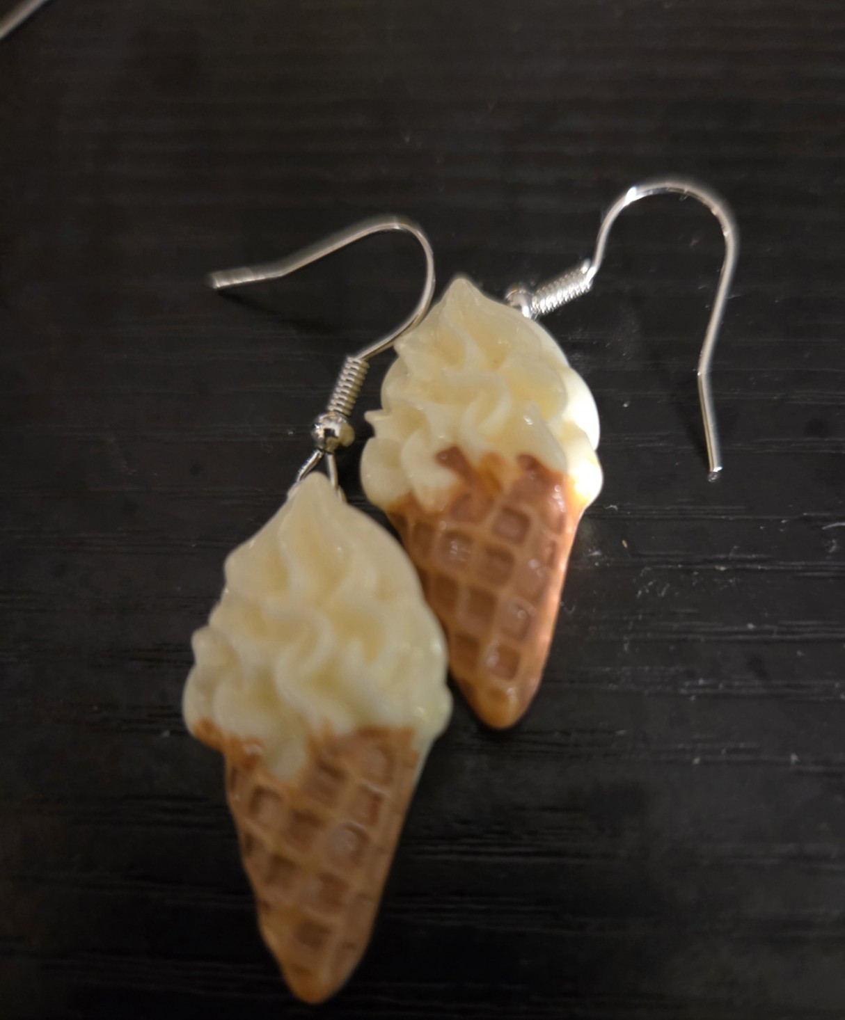 Ice Cream Cone Dangle/Drop Hook Earrings, Plastic, No Stone, Brown/Cream