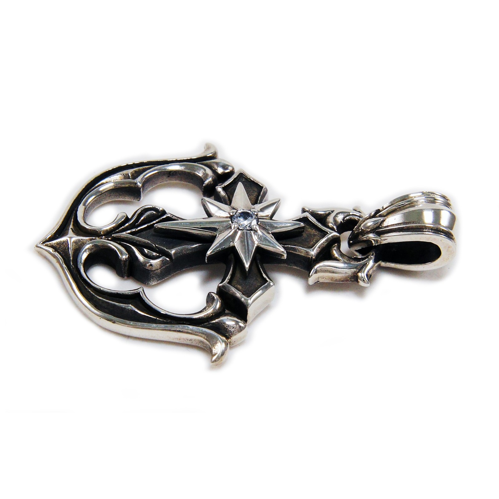 ANCHOR CROSS STAR 925 STERLING SILVER BIKER GOTHIC ROCKABILLY PENDANT NG-003