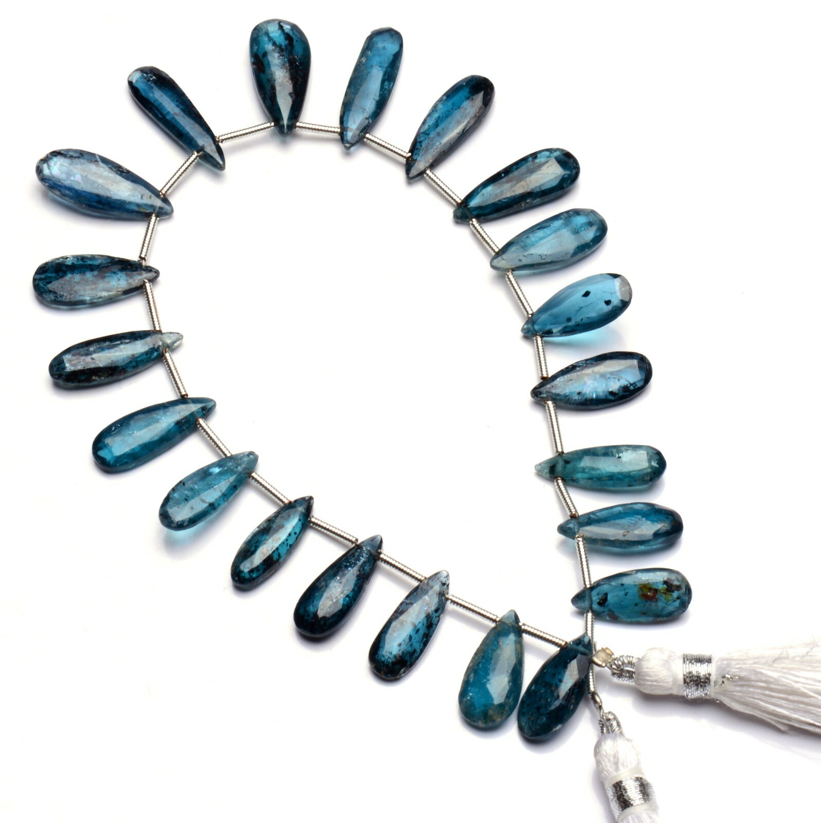 Green Imperial Kyanite Gemstone 15×6 to 19x8MM Faceted Long Pear Briolettes 9″