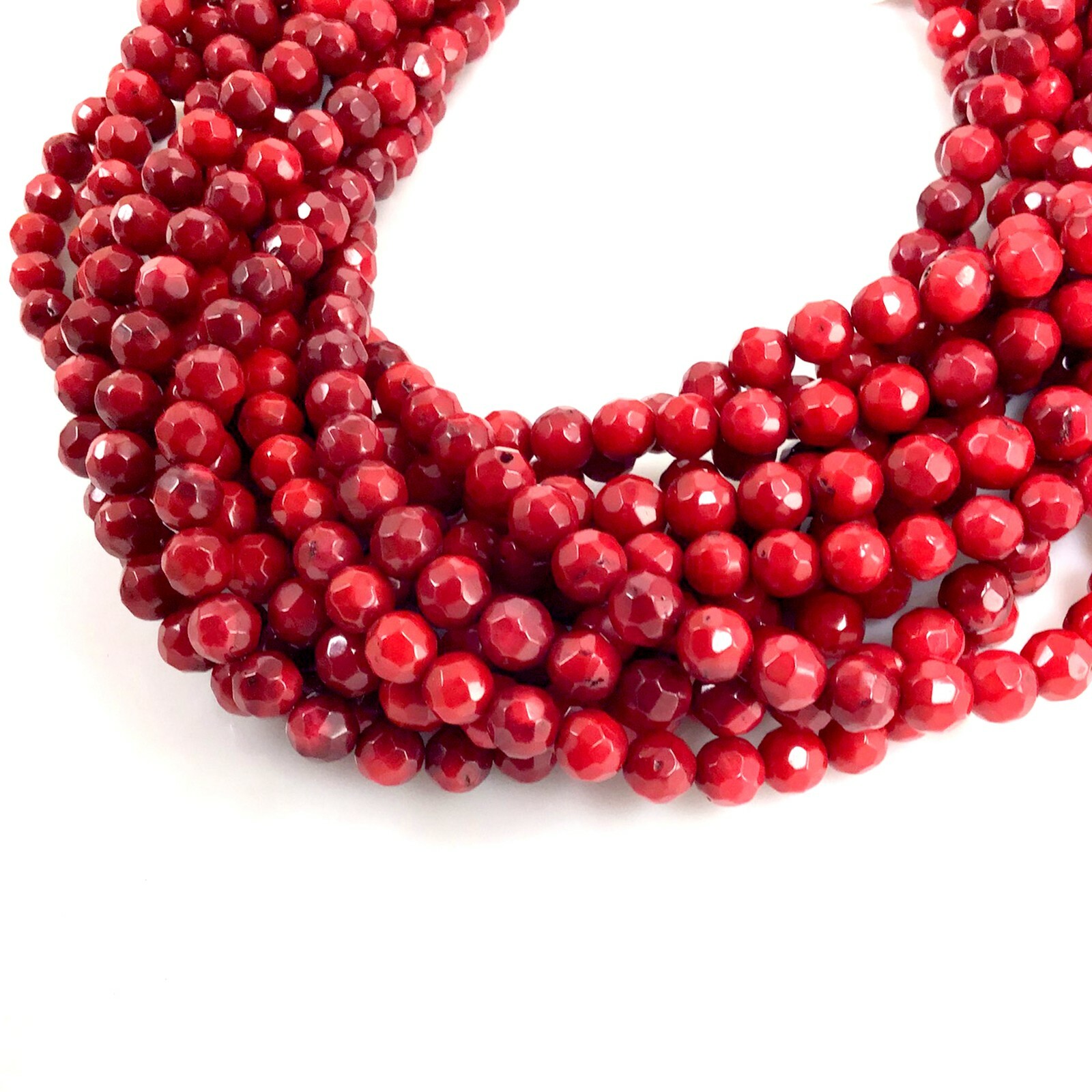 Natural Red Sea Coral Faceted Round Loose Beads 15″ 6mm 7mm Bead Jewelry Making