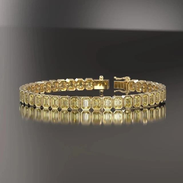 Men’s 8Ct Emerald Cut Lab Created Citrine Tennis Bracelet 14k Yellow Gold Plated