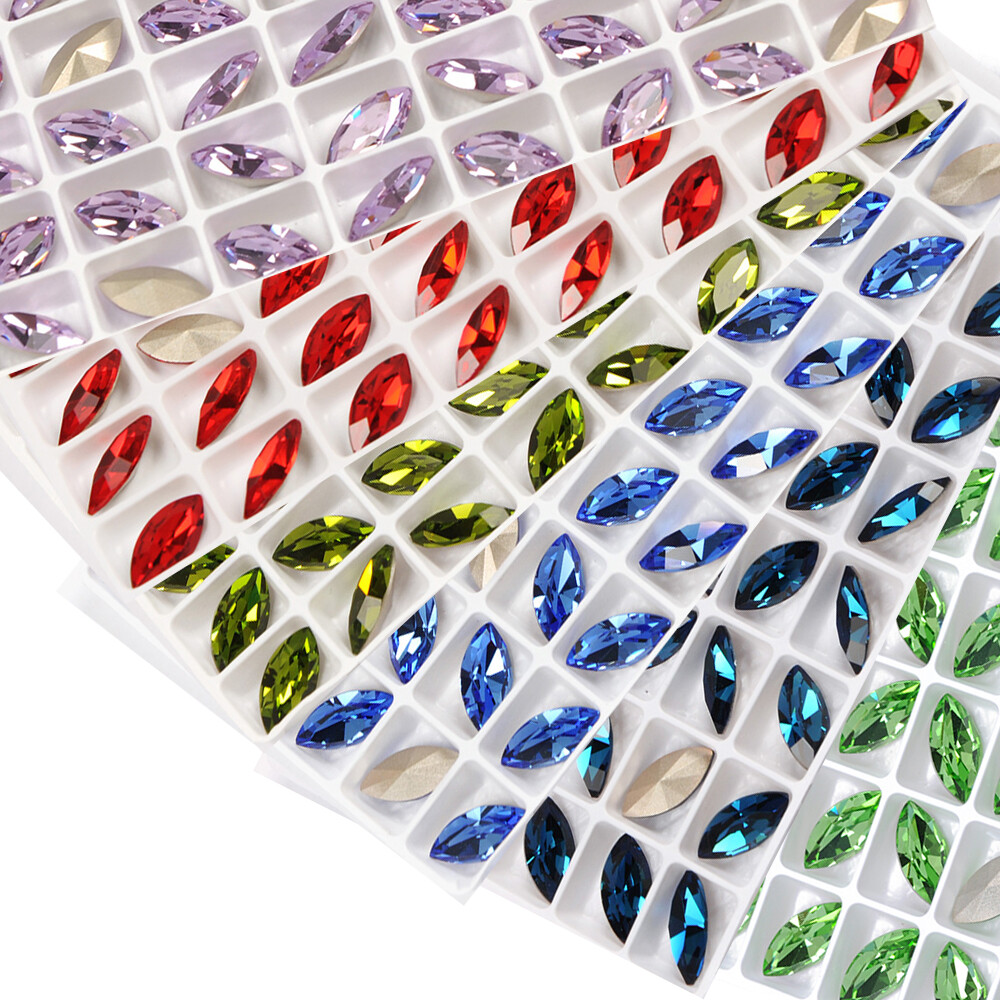 Glitter Crystal Nail Art Rhinestone Navette Colorful Strass Point Back Jewelry